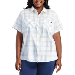 Plus Plaid Cotton Button-Down Top