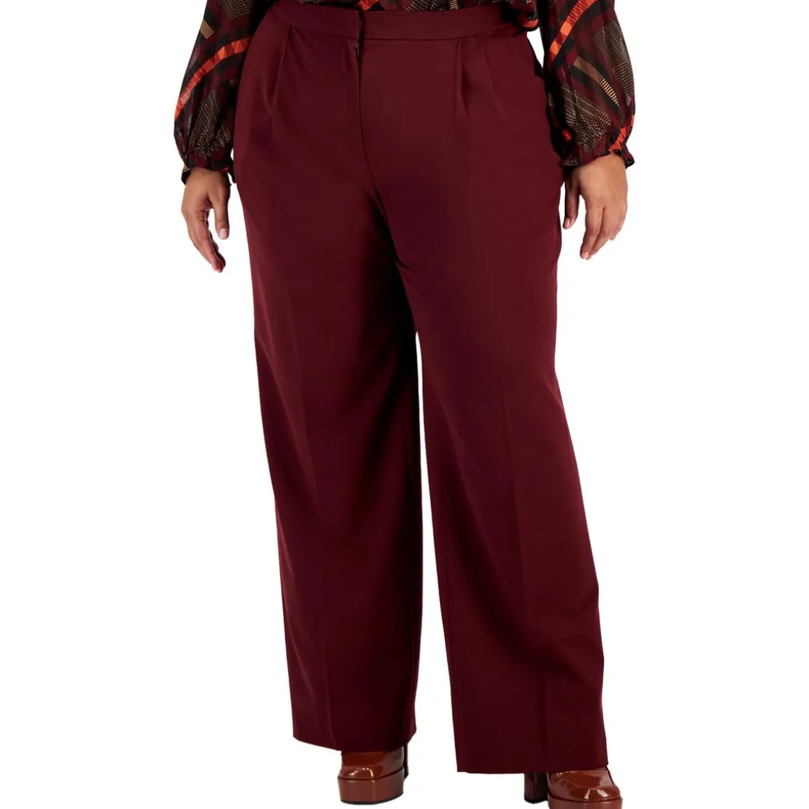 Plus Pleated High Rise Wide Leg Pants