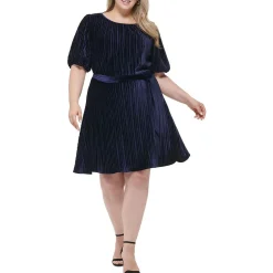 Plus Pleated Knee Length Fit & Flare Dress