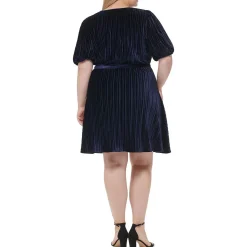 Plus Pleated Knee Length Fit & Flare Dress