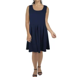 Plus Pleated Textured Fit & Flare Dress