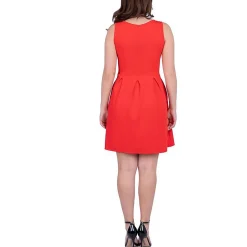 Plus Pleated Textured Fit & Flare Dress