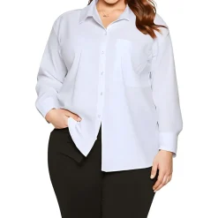 Plus Pocket Cotton Button-Down Top