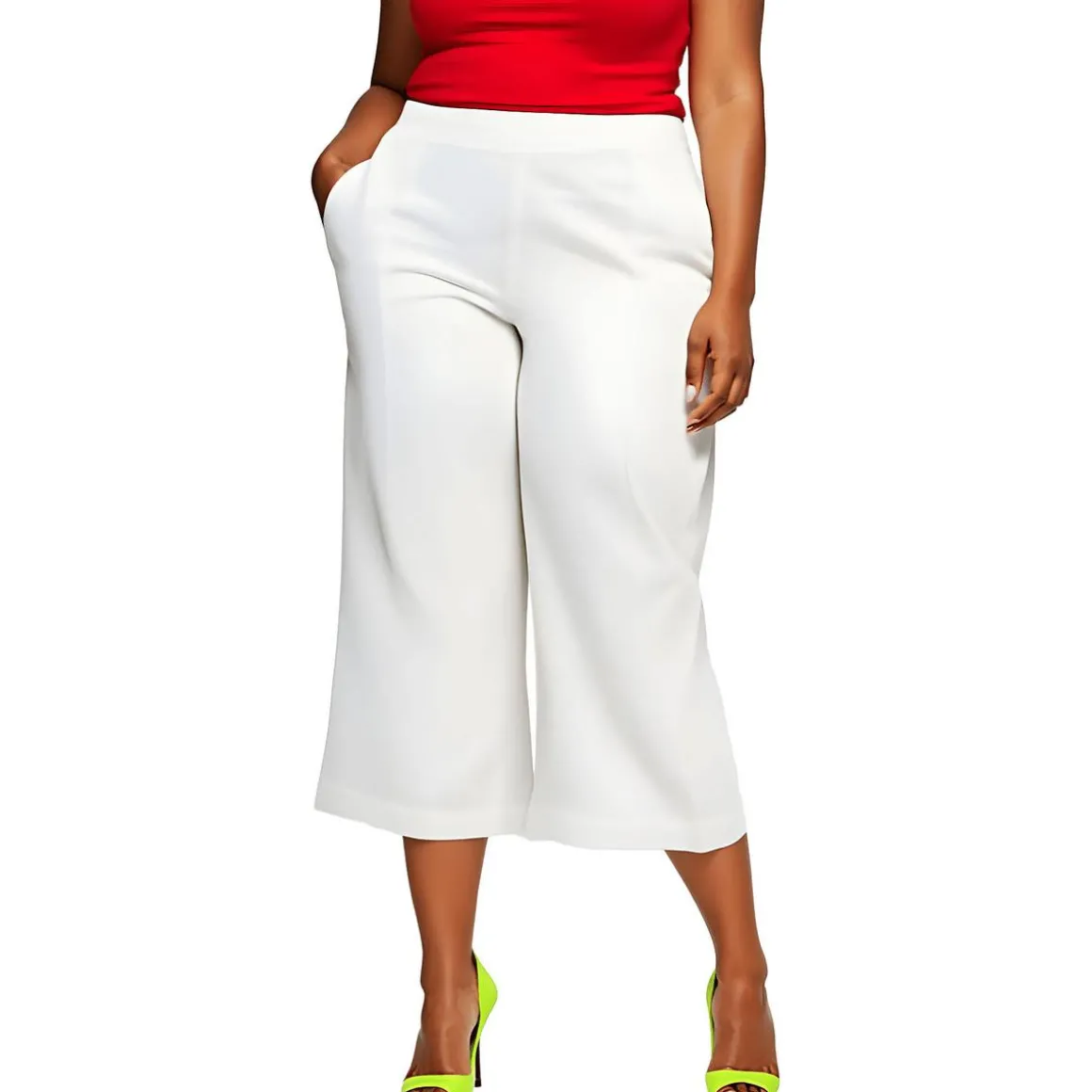 Plus Pocket Linen High-Waisted Pants