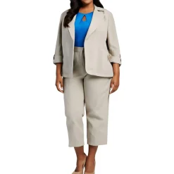 Plus Pocket Linen Open-Front Blazer