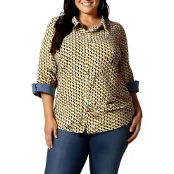 Plus Printed Cotton Button-Down Top