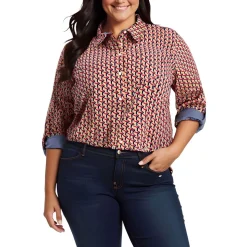Plus Printed Cotton Button-Down Top