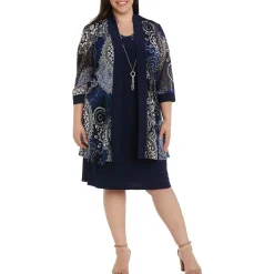 Plus Printed Knee Length Two Piece Dress