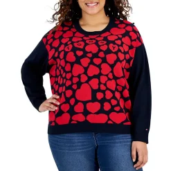 Plus Printed Long Sleeve Crewneck Sweater