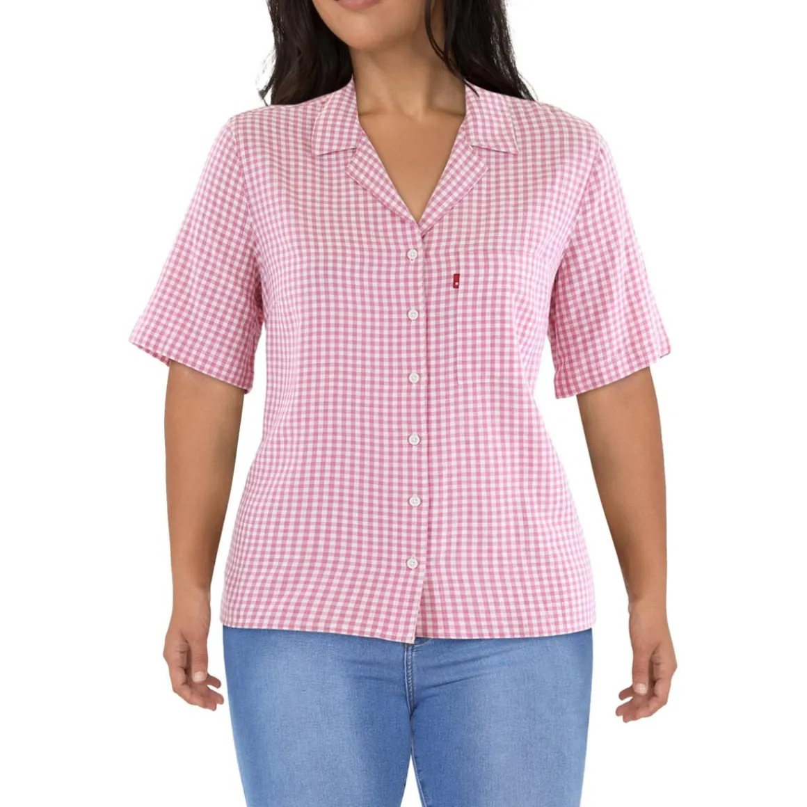 Plus Resort Shirt Checkered Gingham Button-Down Top