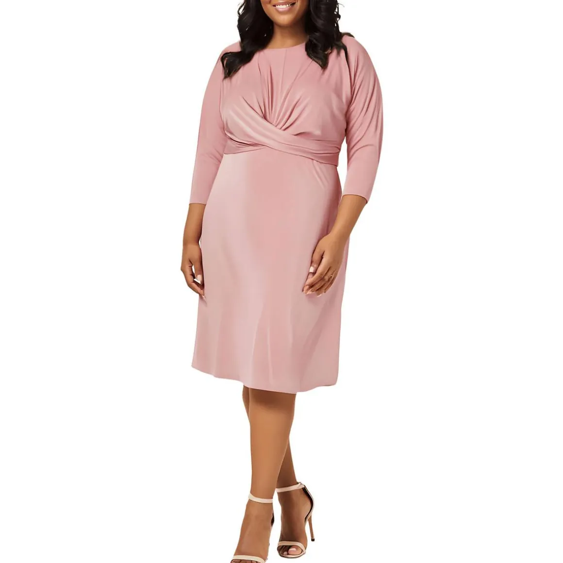 Plus Ruched Short Midi Dress