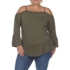 Plus Ruffled Hem Cold Shoulder Peasant Top