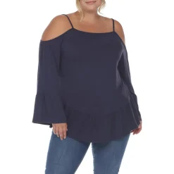 Plus Ruffled Hem Cold Shoulder Peasant Top