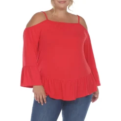 Plus Ruffled Hem Cold Shoulder Peasant Top