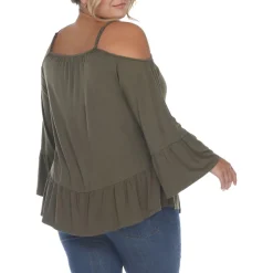 Plus Ruffled Hem Cold Shoulder Peasant Top