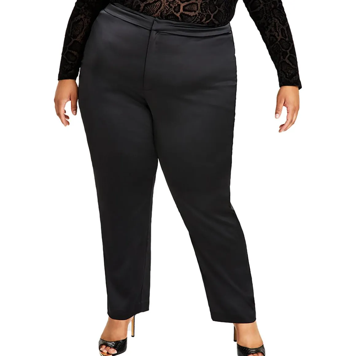 Plus Satin High Rise Straight Leg Pants