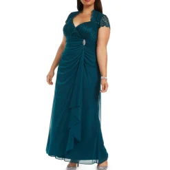 Plus Sequined Lace Formal Dress