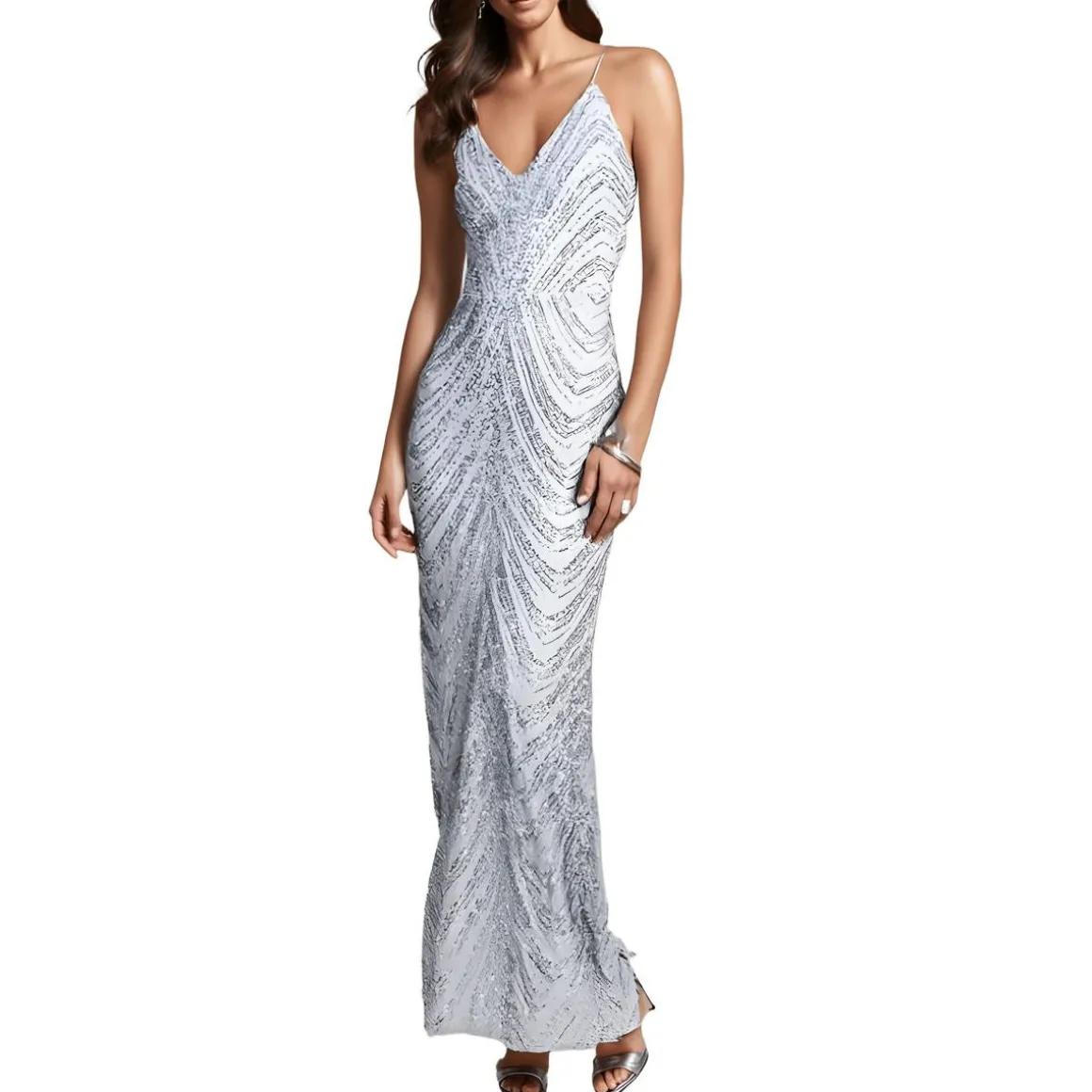 Plus Sequined Maxi Evening Dress