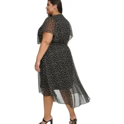 Plus Smocked Tea Length Midi Dress