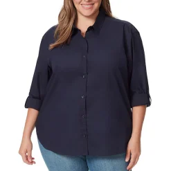 Plus Solid Button Down Blouse