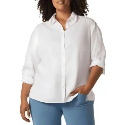 Plus Solid Button Down Blouse