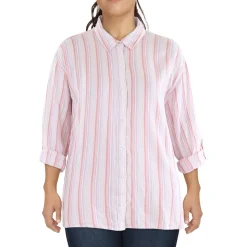 Plus Solid Button Down Blouse