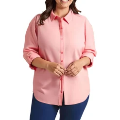 Plus Solid Button Down Blouse
