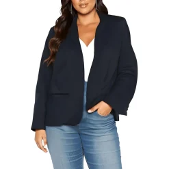 Plus Solid Cotton Collarless Blazer