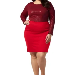 Plus Solid Crepe Pencil Skirt