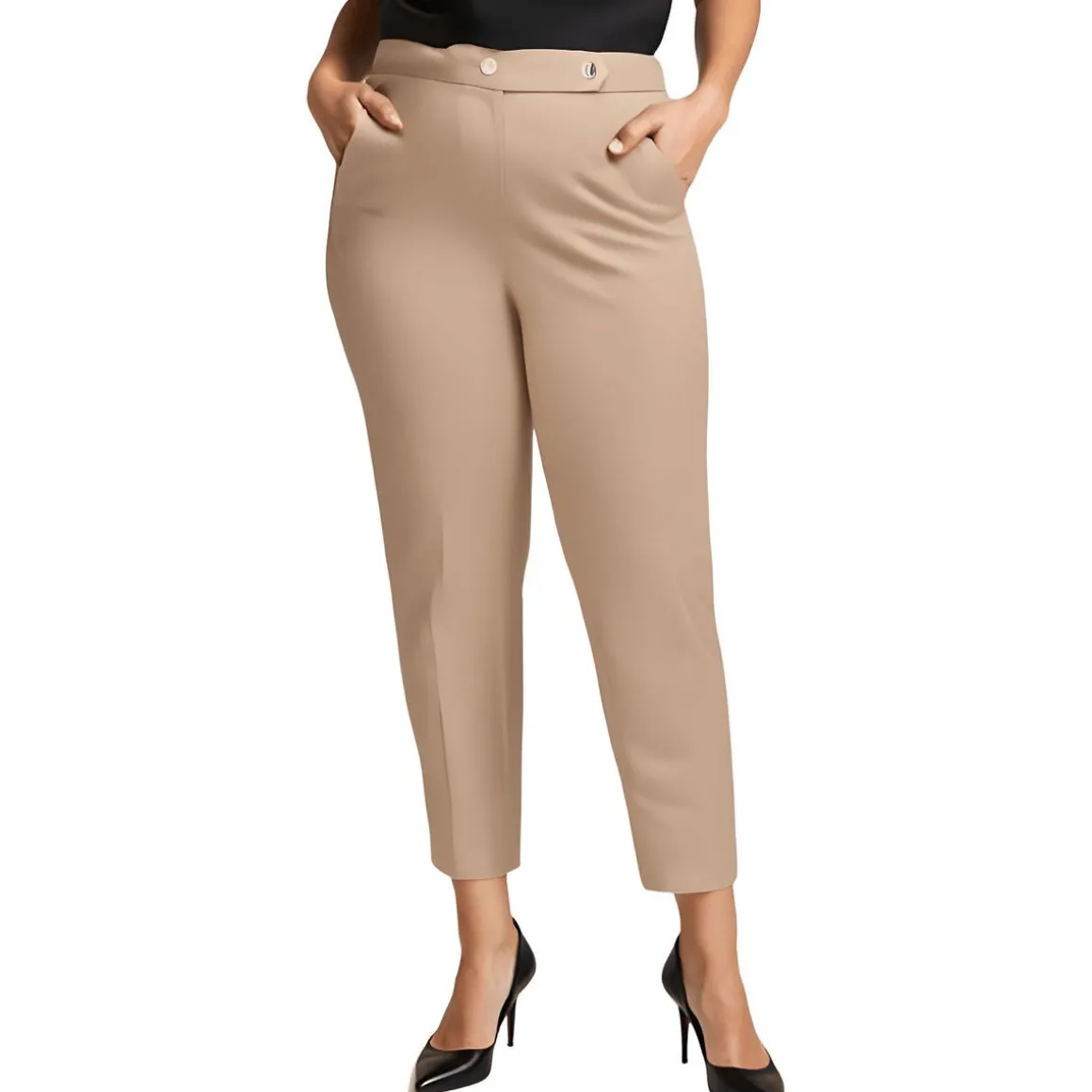 Plus Solid Linen Straight Leg Pants