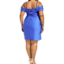 Plus Solid Nylon Cocktail And Party Dress
