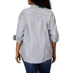 Plus Striped Cotton Button-Down Top