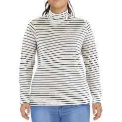 Plus Striped Cotton Turtleneck Top