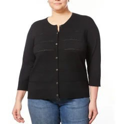 Plus Striped Knit Cardigan Sweater