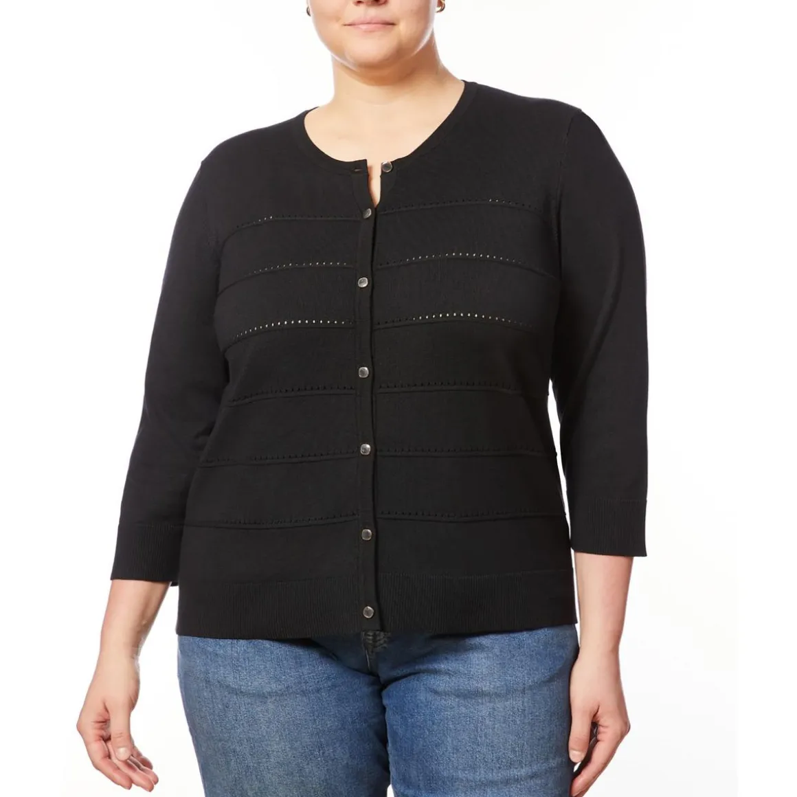 Plus Striped Knit Cardigan Sweater