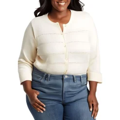 Plus Striped Knit Cardigan Sweater