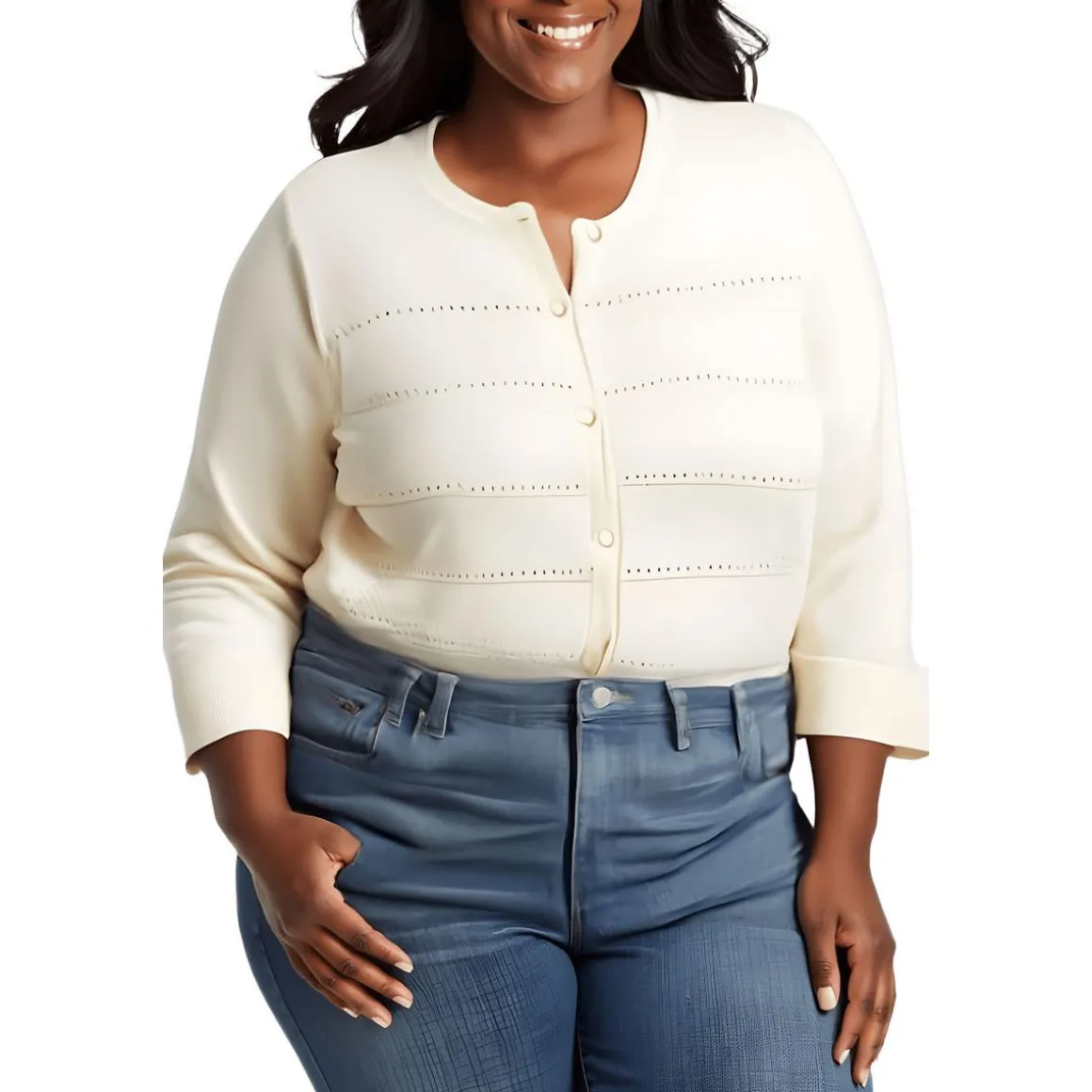 Plus Striped Knit Cardigan Sweater