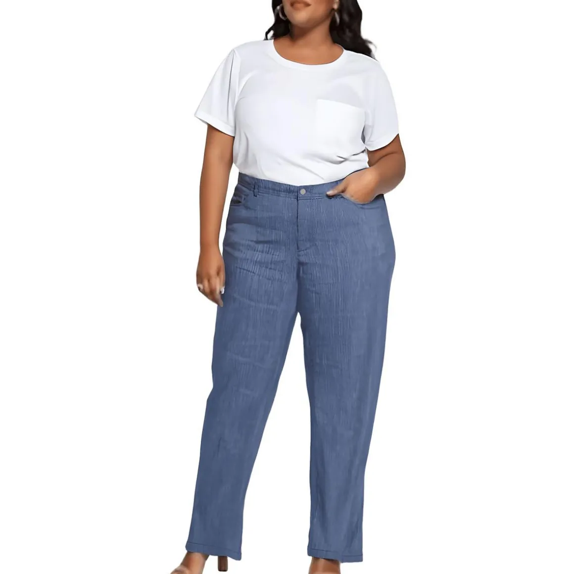 Plus Striped Linen Wide Leg Pants