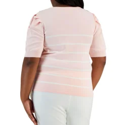 Plus Striped Puff Sleeves Pullover Top