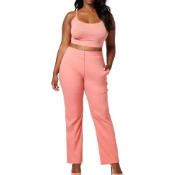 Plus Textured Crepe Straight Leg Pants