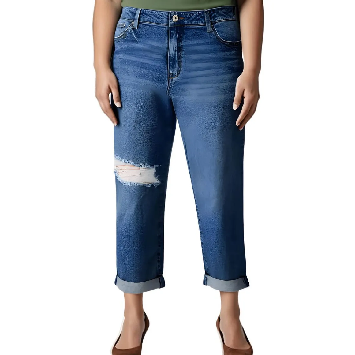 Plus The Bestie Mid Rise Distressed Ankle Jeans