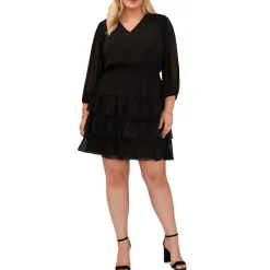 Plus Tiered Smocked Waist Wear To Work Dress