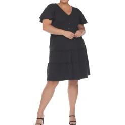 Plus Tiered V-Neck Midi Dress