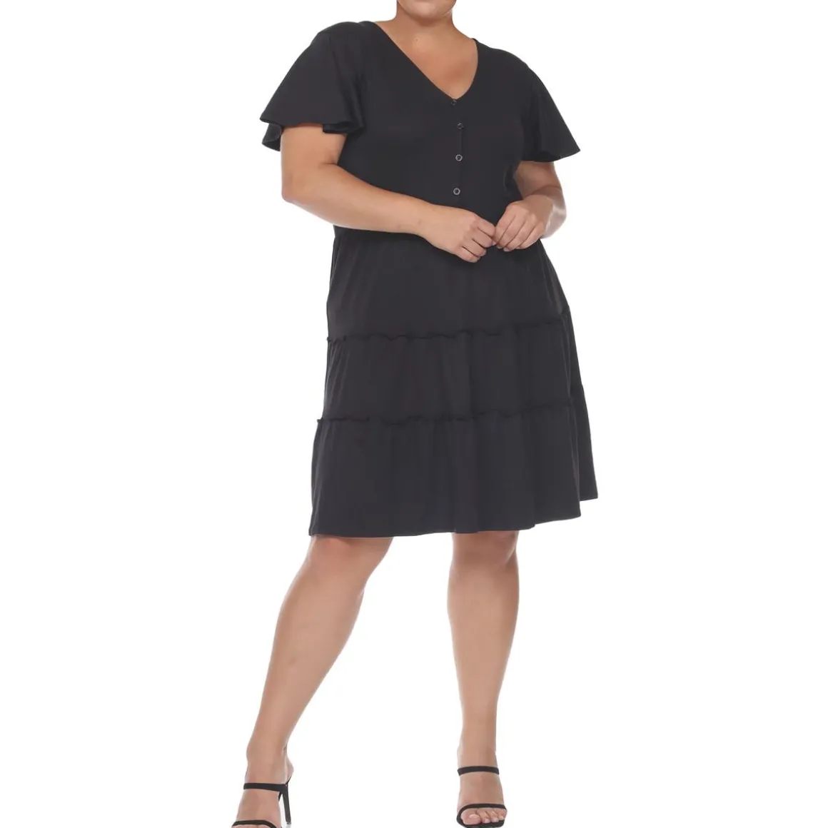 Plus Tiered V-Neck Midi Dress