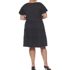 Plus Tiered V-Neck Midi Dress