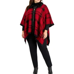 Plus Trimmed Zip Fall Poncho Sweater