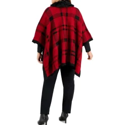 Plus Trimmed Zip Fall Poncho Sweater