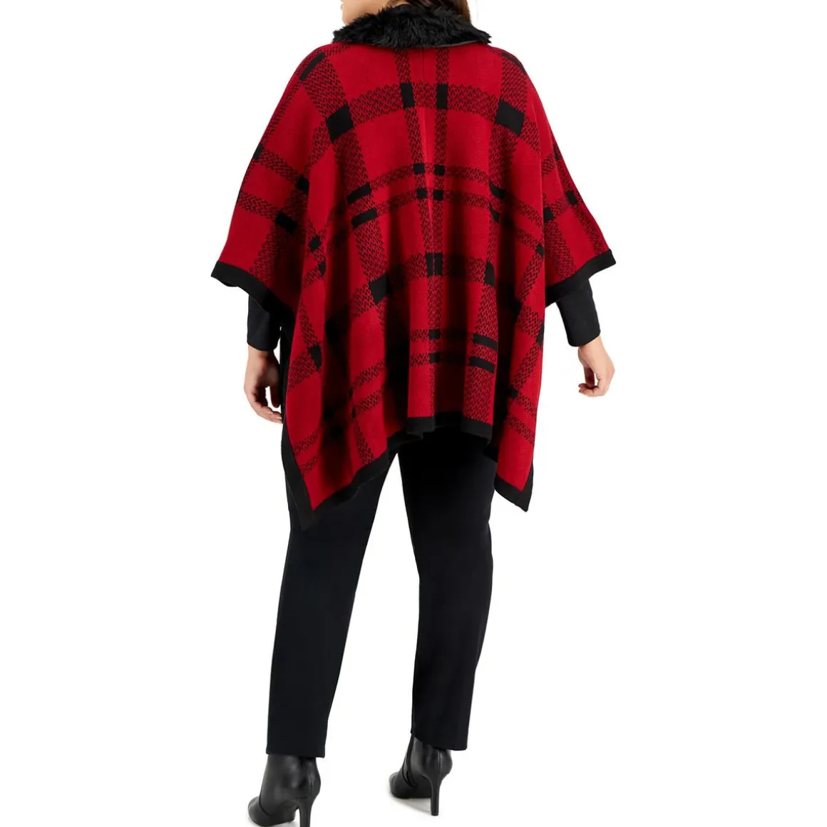 Plus Trimmed Zip Fall Poncho Sweater