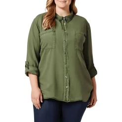 Plus Utility Collared Button-Down Top
