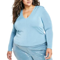 Plus V Neck Long Sleeve Blouse